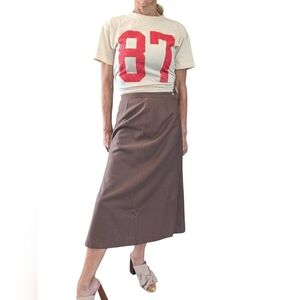 Vintage Sir For Her Women's 80s Brown Neutral Workwear Midi Skirt Size 9